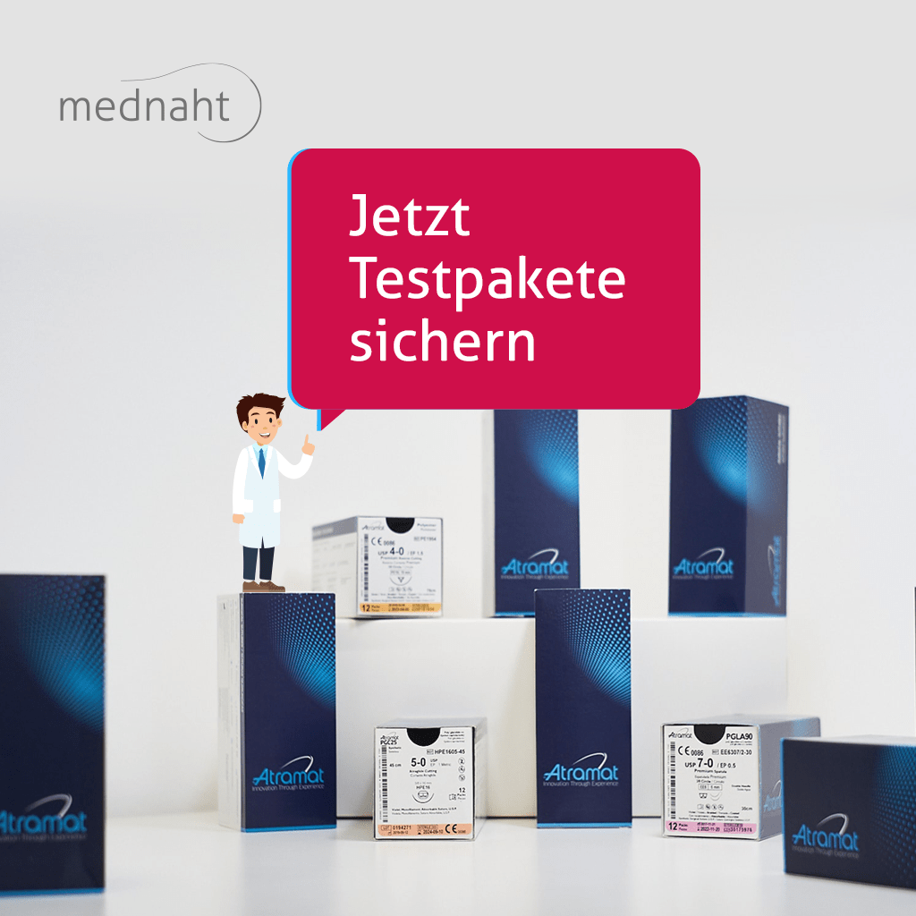 Willkommen auf der Startseite von mednaht, Ihrem Partner für medizinisches Nahtmaterial von Atramat. Unsere Produkte werden zu 100 Prozent der Qualitätskontrolle unterzogen da wir uns nicht auf randomisierte Stichproben verlassen. Unser Nahtmaterial ist nach europäischen Standards und nach der ISO 13485:2003, ISO 9001:2008, CE Mark, US FDA 510k, gefertigt. 10 mn anzeige 1